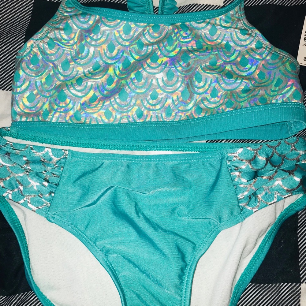Cat & Jack  Ruffle back Teal Mermaid Scale swim